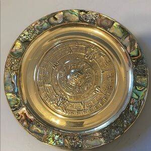 Durban vintage brass Aztec Calendar decorative plate